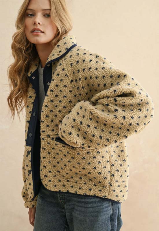 Pattern Sherpa Jacket - Beige Navy