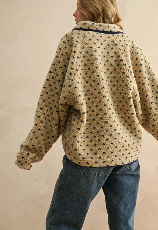 Pattern Sherpa Jacket - Beige Navy