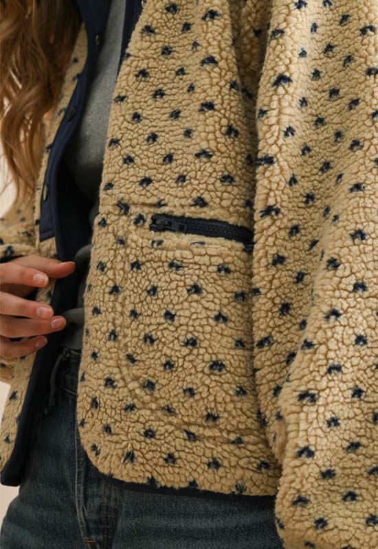 Pattern Sherpa Jacket - Beige Navy