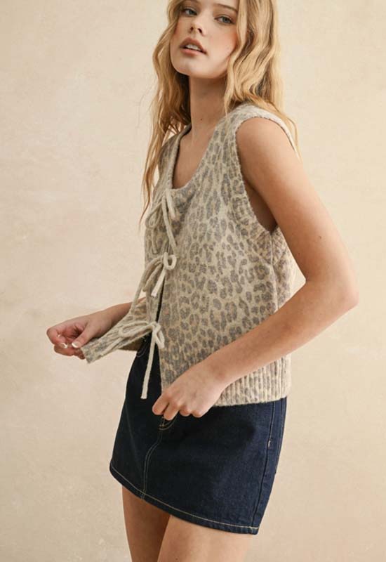 Leopard Pattern Tie Vest - Leopard
