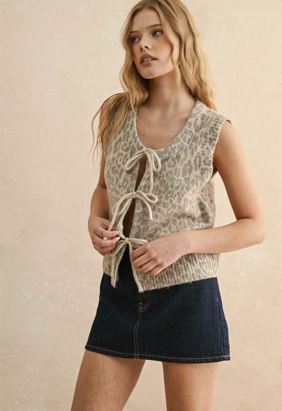 Leopard Pattern Tie Vest - Leopard