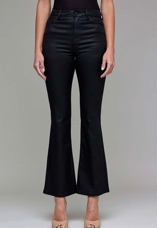 Hidden -High Rise Happi Flare Coated Denim Black