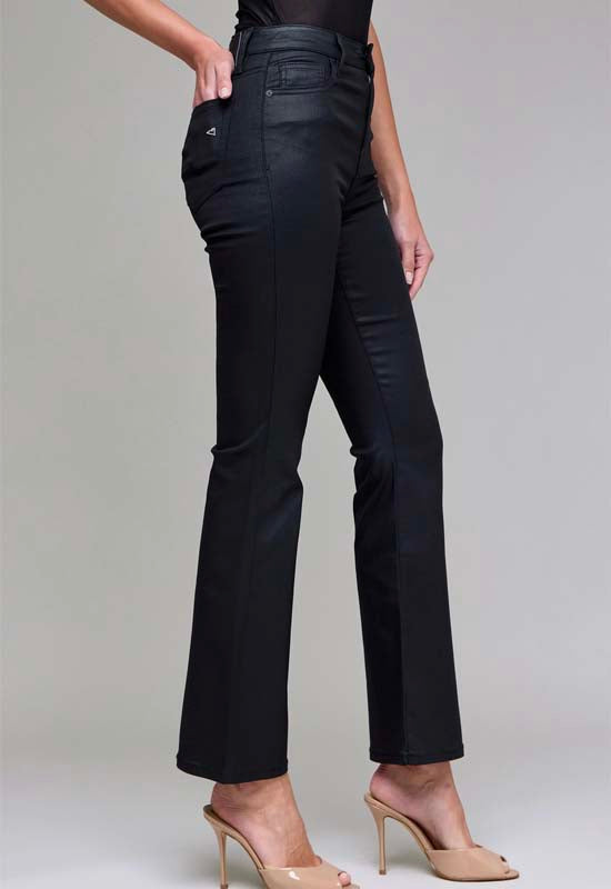 Hidden -High Rise Happi Flare Coated Denim Black