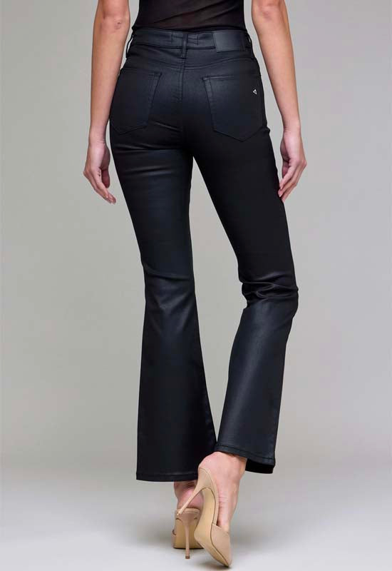 Hidden -High Rise Happi Flare Coated Denim Black