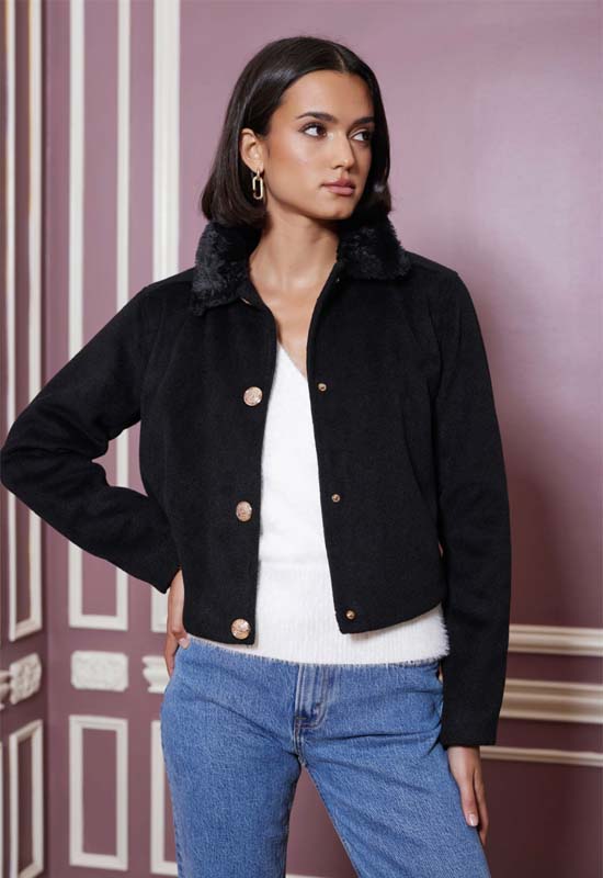 Bishop & Young - Lily Fur Collar Jacket Black