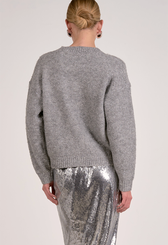 Elan - Crew Neck Glitter Bow Sweater Grey