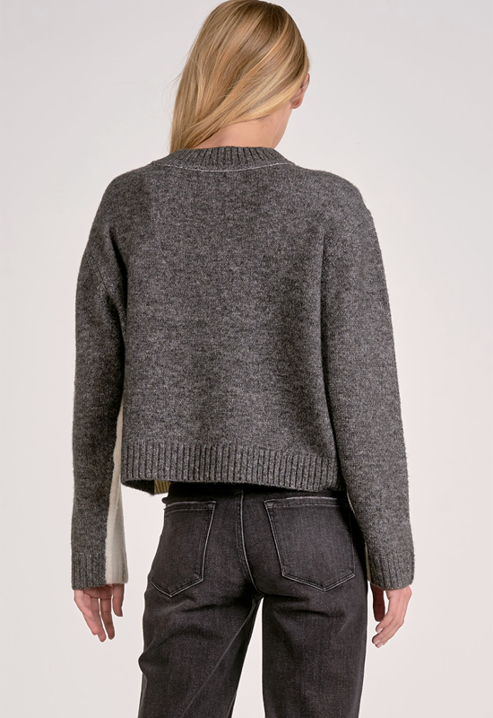 Elan - Crewneck Colorblock Sweater Grey White