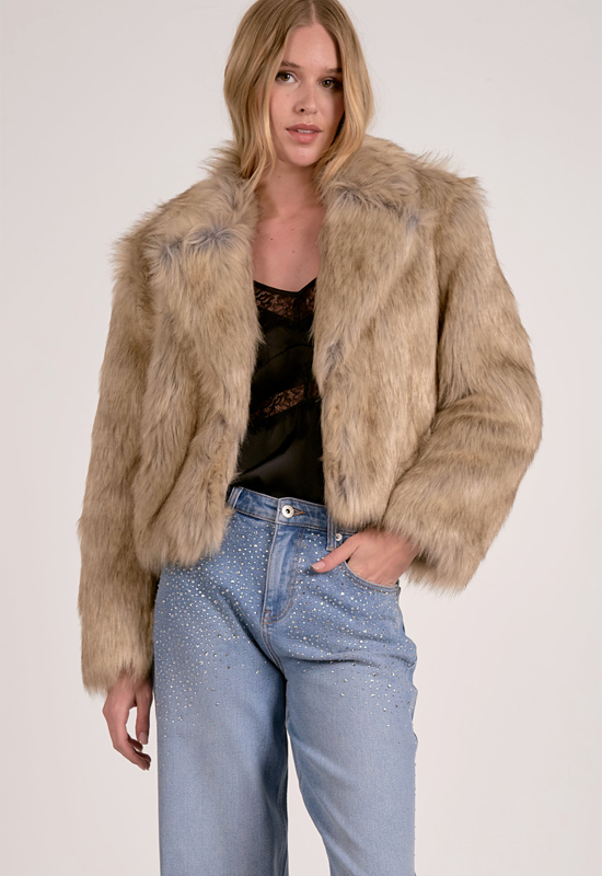 Elan - Cropped Fur Jacket White