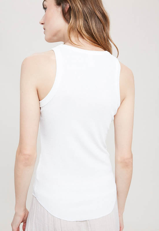 Ribbed Knit Crew Neck Tank Top - Ivory