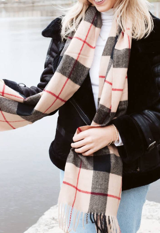 Fringe Blanket Cashew Plaid Scarf