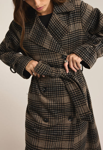 極美品★現行24AWモデル★Lisière★CHECK W COAT★ Z Supply - Jackie Plaid Trench Latte