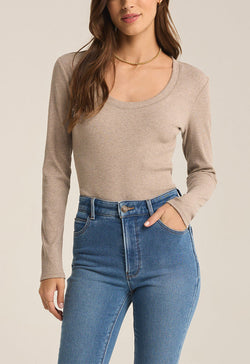 Z Supply - Sirena Rib Long Sleeve Tee Taupe Heather