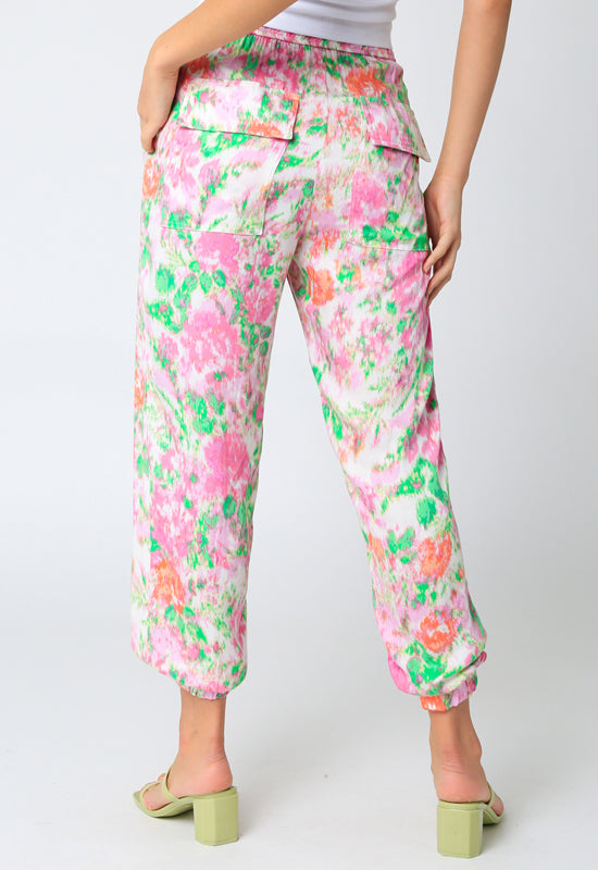 Floral Pant - Cream Pink Green Floral Print
