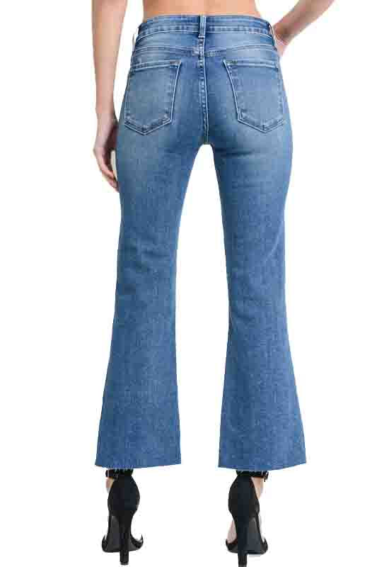 Just Black - Medium Blue Denim Scissor-Cut Crop Flare Jeans