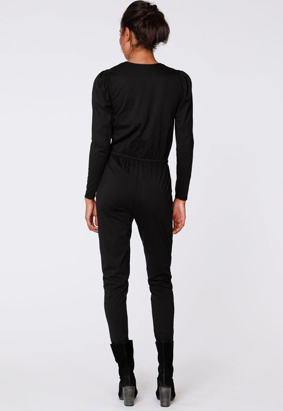 Bobi - Shirred Sleeve Surplice Jumpsuit Black