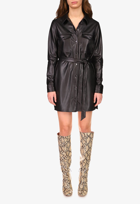 Sanctuary - Leather Like Shirt Dress Black