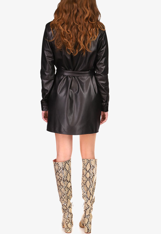 Sanctuary - Leather Like Shirt Dress Black Sanctuary - Leather Like Shirt Dress Black