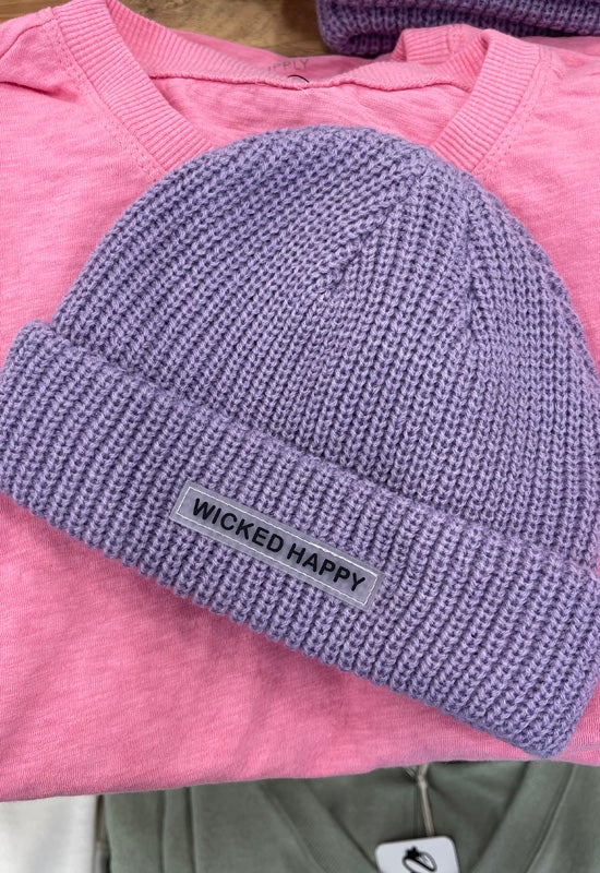 Wicked Happy - Ribbed Rubber Logo Beanie Purple