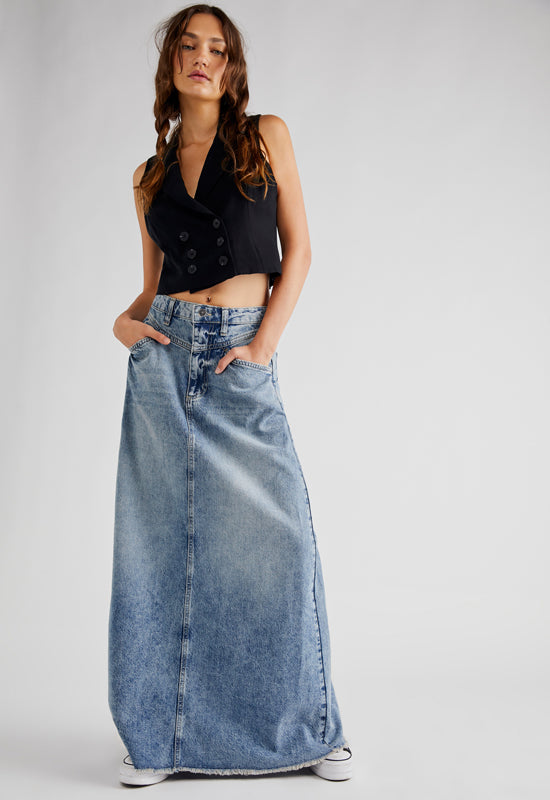 Free People - Come As You Are Denim Maxi Skirt Indigo