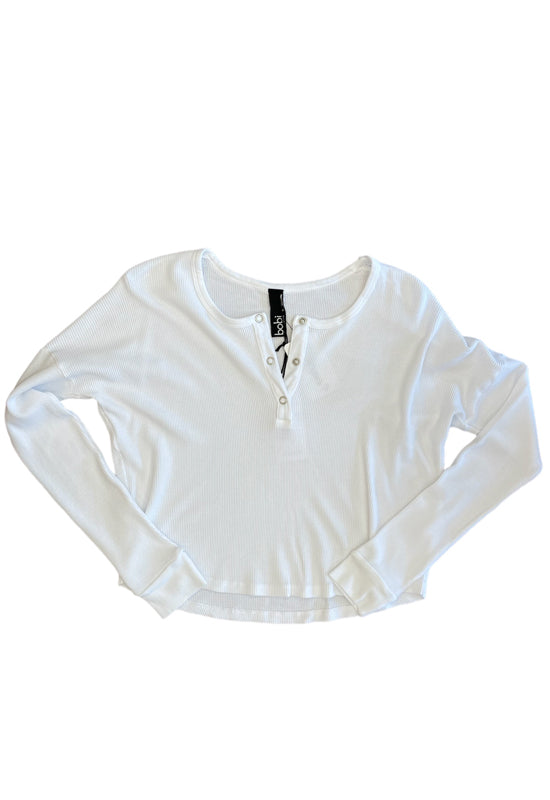 Bobi - Drop Shoulder Long Sleeve Henley Top White