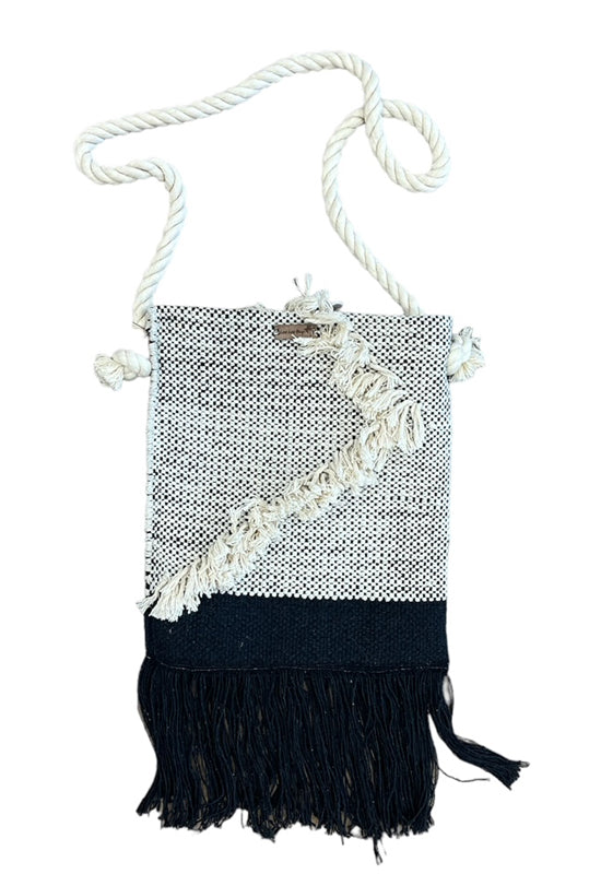 Loo Loo Designs - CrossBody Hand Knit Bag Black Cream