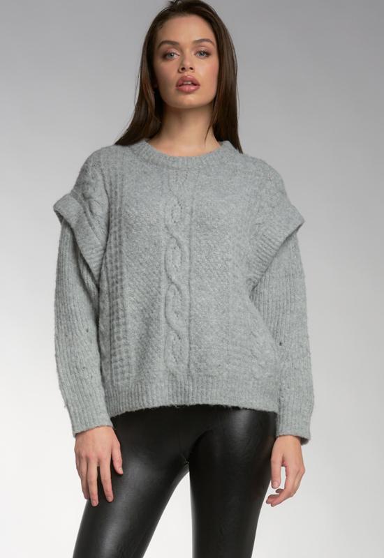 Elan - Cable Knit Long Sweater Grey