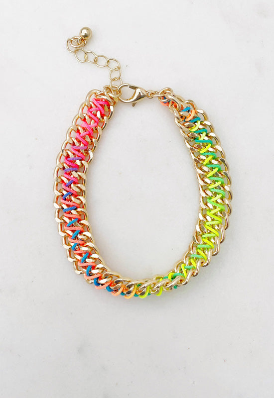 Woven Chain Bracelet - Gold Neon