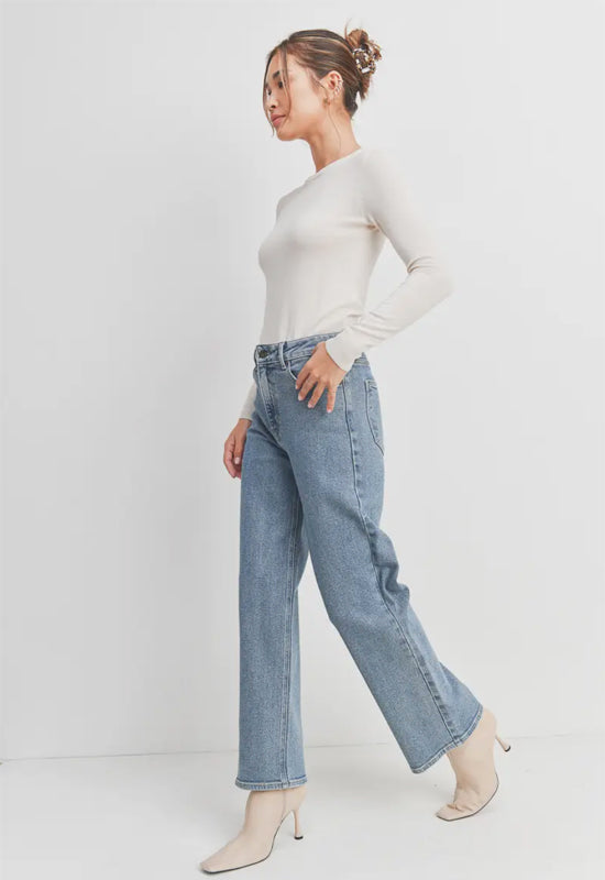 Just Black - High Rise Full Length Straight Leg Light Denim