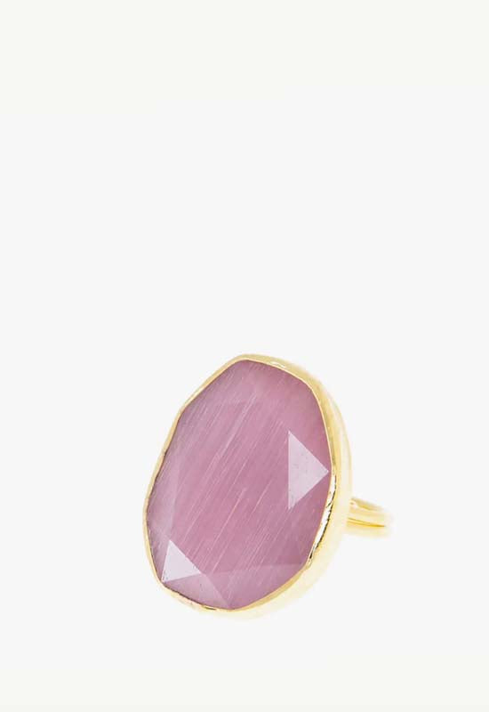 Gold Plated Glass Ring - Pink Stone