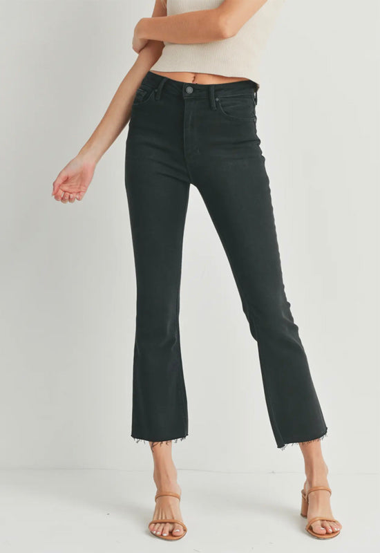 Just Black - High Rise Tonal Crop Flare Washed Black