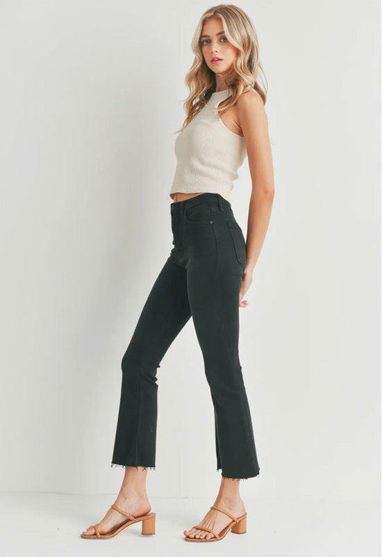 Just Black - High Rise Tonal Crop Flare Washed Black