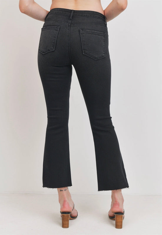 Just Black - High Rise Tonal Crop Flare Washed Black