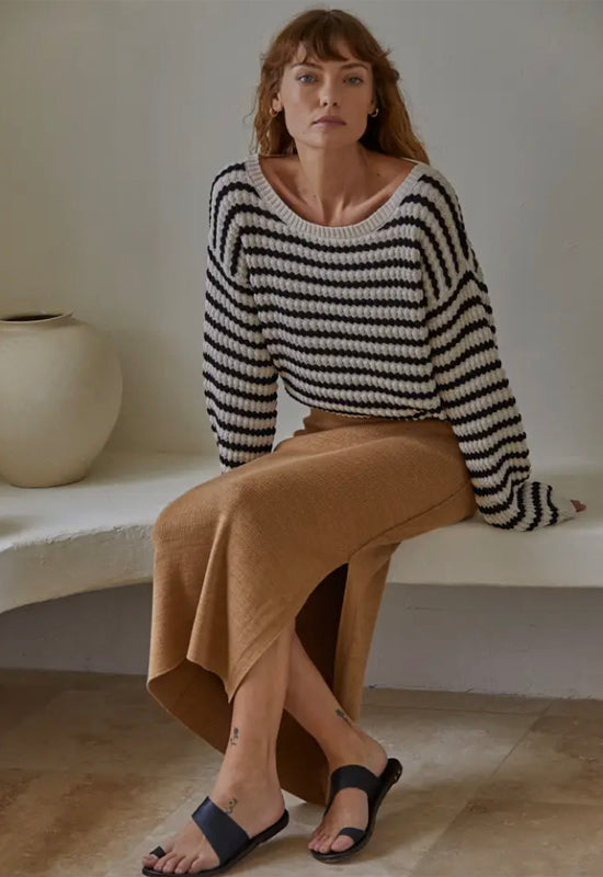 Sia Striped Pullover Sweater - Natural Black