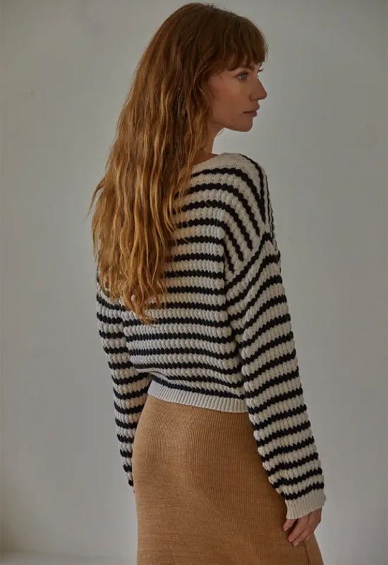 Sia Striped Pullover Sweater - Natural Black