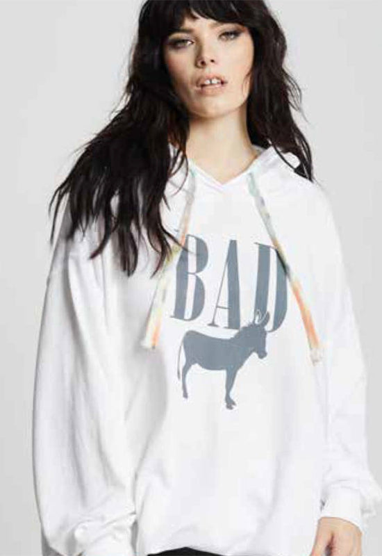 Recycled Karma - Oversized Bad Donkey Hoodie Sweatshirt White