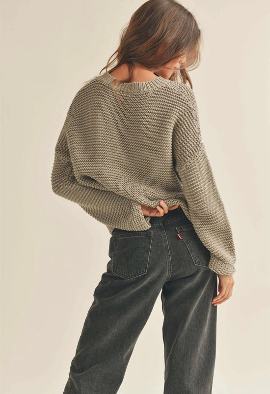 Round Neck Knit Sweater - Mocha Grey