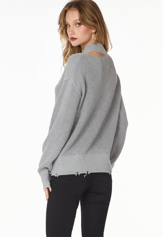 Bobi - Shoulder Cut-Out Turtleneck Sweater Heather Grey