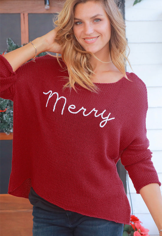 Wooden Ships - Merry Embroidered Crew Red Breaker White