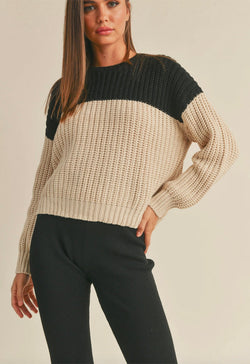 The Color Block Sweater - Black Oat