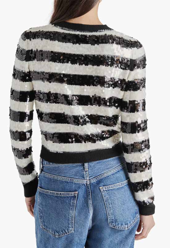 Steve Madden - Elina Stripe Sequin Sweater Black White