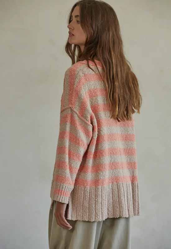 Candy Cloudy Striped Cardi - Taupe Coral