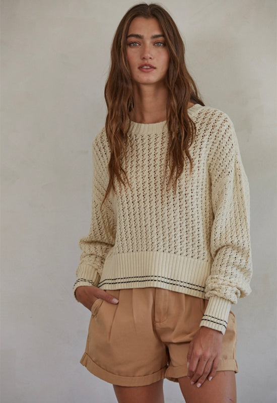 Knit Crew Cable Sweater - Natural