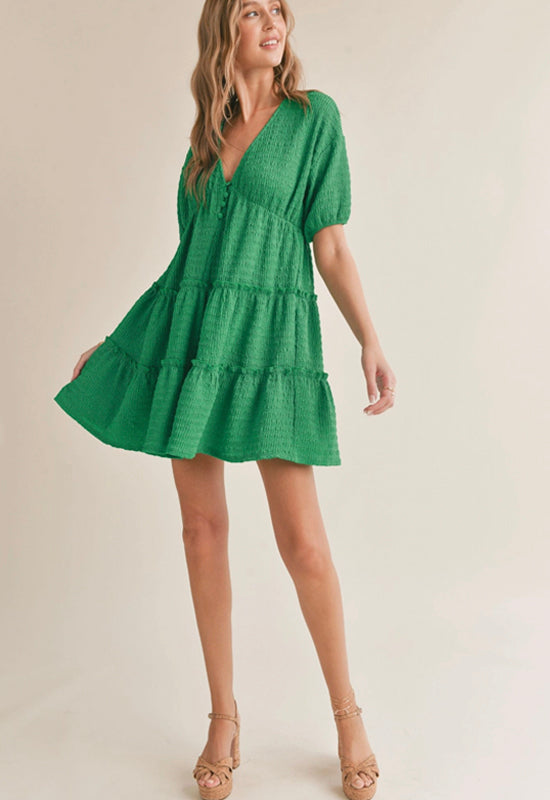 Sadie & Sage - So Fresh Tiered Mini Dress Kelly Green