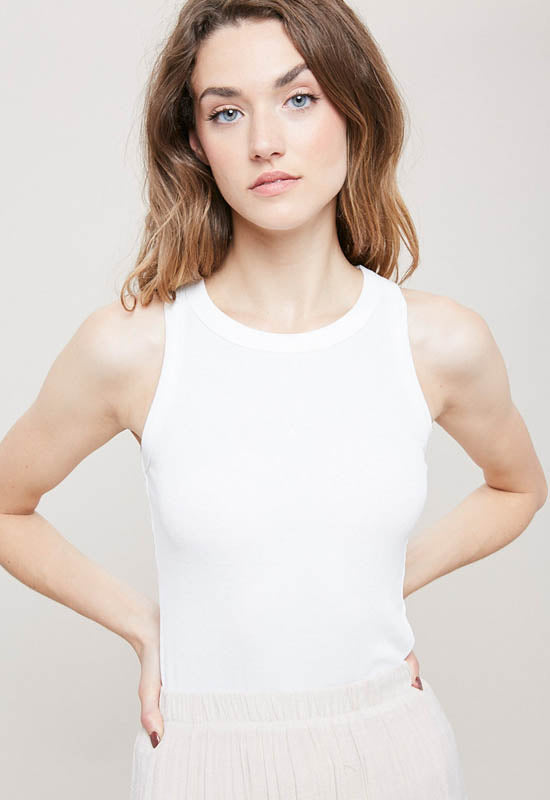 Ribbed Knit Crew Neck Tank Top - Ivory