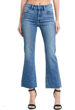 Just Black - Medium Blue Denim Scissor-Cut Crop Flare Jeans